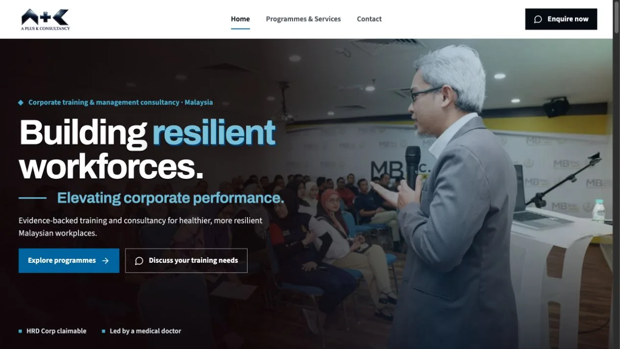 Pratonton website A Plus K Consultancy dalam portfolio LandingLaju