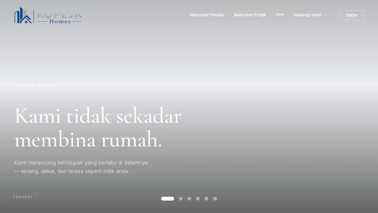 Pratonton website KOPEJA Homes yang memperkenalkan pembangunan kediaman.